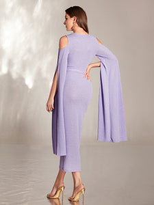 Cold Shoulder Split Sleeve Buckle Detail Dress