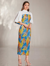 Load image into Gallery viewer, Leaf Print Puff Sleeve Slit Back Dress
