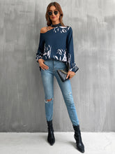 Load image into Gallery viewer, Plants Print Asymmetrical Neck Blouse
