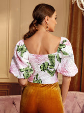Load image into Gallery viewer, Floral Print Square Neck Puff Sleeve Blouse
