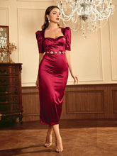 Load image into Gallery viewer, Sweetheart Neck Ruched Satin Bodycon Dress Without Belt
