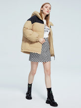 Load image into Gallery viewer, Colorblock Letter Graphic Drop Shoulder Hooded Puffer Coat
