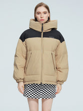 Load image into Gallery viewer, Colorblock Letter Graphic Drop Shoulder Hooded Puffer Coat
