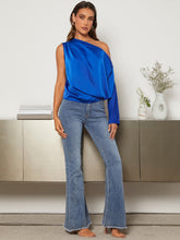 Load image into Gallery viewer, One Shoulder Ruched Satin Blouse
