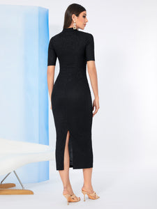 Cutout Front Split Back Solid Bodycon Dress Without Belt