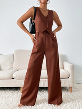 Load image into Gallery viewer, Solid Crop Waistcoat &amp; Wide Leg Suit Pants
