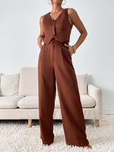 Load image into Gallery viewer, Solid Crop Waistcoat &amp; Wide Leg Suit Pants
