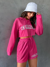 Load image into Gallery viewer, Letter Graphic Drop Shoulder Drawstring Hoodie &amp; Shorts
