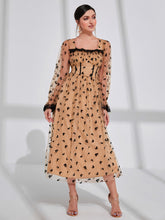 Load image into Gallery viewer, Contrast Lace Ditsy Floral Flounce Sleeve Mesh Dress

