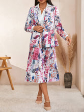 Load image into Gallery viewer, Floral And Bird Print Double Breasted Blazer &amp; Pleated Skirt Without Belt
