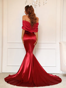 Off Shoulder Twist Front Floor Length Prom Dress