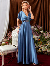 Load image into Gallery viewer, Contrast Sequin Plicated Detail Batwing Sleeve Bridesmaid Dress
