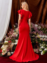 Load image into Gallery viewer, Butterfly Sleeve Plicated Detail Floor Length Bridesmaid Dress
