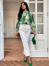 Load image into Gallery viewer, Tropical Print Lantern Sleeve Blouse
