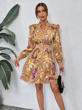 Load image into Gallery viewer, Floral &amp; Paisley Print Lantern Sleeve Button Front Dress
