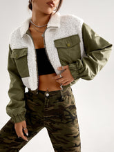 Load image into Gallery viewer, Colorblock Flap Pocket Zip Up Contrast Shearling Crop Jacket
