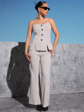 Load image into Gallery viewer, Button Front Tube Top &amp; Flare Leg Pants Set
