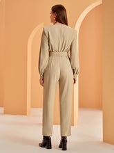 Load image into Gallery viewer, Draped Collar Shoulder Pads Belted Jumpsuit
