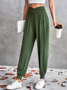 Solid High Waist Ruched Tapered Pants