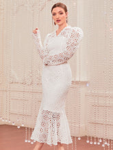 Load image into Gallery viewer, Gigot Sleeve Mermaid Hem Guipure Lace Dress Without Belt
