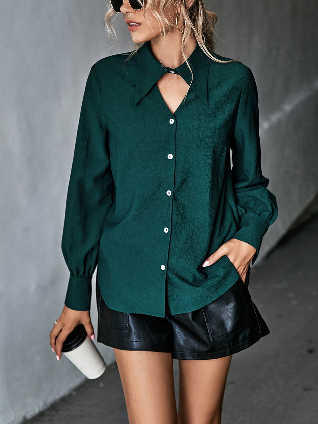 Solid Button Front Shirt