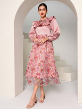 Load image into Gallery viewer, Floral Print Ruffle Trim Bishop Sleeve Dress
