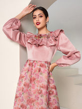 Load image into Gallery viewer, Floral Print Ruffle Trim Bishop Sleeve Dress
