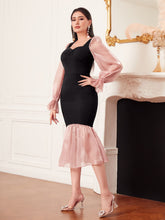 Load image into Gallery viewer, Sweetheart Neck Flounce Sleeve Mermaid Hem Dress Without Belt
