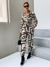 Load image into Gallery viewer, Geo Print Zipper Belted Shirt Jumpsuit
