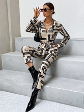 Load image into Gallery viewer, Geo Print Zipper Belted Shirt Jumpsuit
