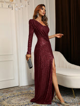 Load image into Gallery viewer, One Shoulder Split Thigh Sequin Prom Dress
