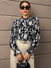 Load image into Gallery viewer, Allover Print Flounce Sleeve Frilled Neck Blouse
