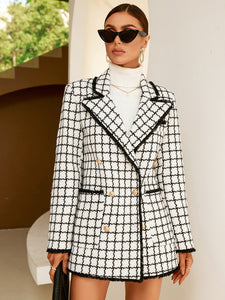 Plaid Pattern Double Breasted Lapel Neck Overcoat