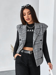 Plaid Double Breasted Blazer Vest