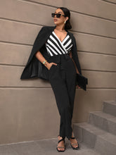 Load image into Gallery viewer, Striped Surplice V Neck Belted Jumpsuit
