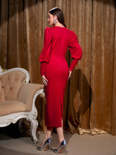 Load image into Gallery viewer, V Neck Gigot Sleeve Split Back Dress
