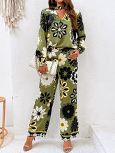 Load image into Gallery viewer, Floral Print Choker Neck Blouse &amp; Wide Leg Pants
