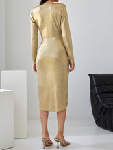 Load image into Gallery viewer, Draped Collar Metallic Wrap Dress Without Belt
