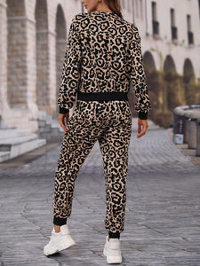 Leopard Print Drop Shoulder Sweatshirt & Sweatpants