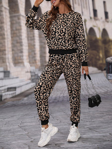 Leopard Print Drop Shoulder Sweatshirt & Sweatpants