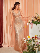 Load image into Gallery viewer, Backless Sequin Prom Dress
