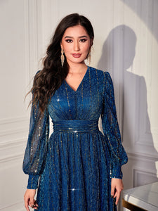 Lantern Sleeve Sequin Dress