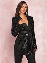 Load image into Gallery viewer, Sequin Belted Longline Blazer
