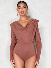 Load image into Gallery viewer, Draped Collar Shoulder Pads Bodysuit
