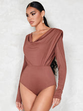 Load image into Gallery viewer, Draped Collar Shoulder Pads Bodysuit
