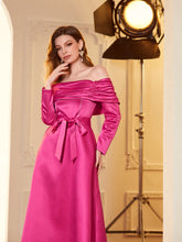 Load image into Gallery viewer, Off Shoulder Ruched Satin Dress
