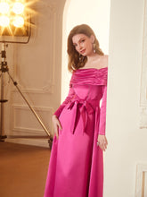 Load image into Gallery viewer, Off Shoulder Ruched Satin Dress
