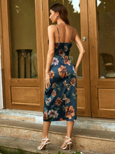 Load image into Gallery viewer, Floral Print Ruched Split Thigh Satin Cami Dress
