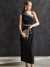 Load image into Gallery viewer, RHINESTONE EMBELLISHED ONE SHOULDER DRESS
