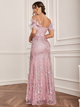 Load image into Gallery viewer, Cold Shoulder Split Thigh Sequin Formal Dress

